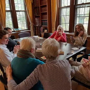 Our wonderful neighbors from Asher House Brookline stopped by to enjoy an afternoon of games with our residents. 

A favorite game is called Just One where players work cooperatively by writing down just one word to help guess the mystery word. It’s fun for groups of all sizes!